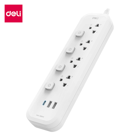 รางปลั๊กไฟ 4ช่อง 2USB 1TYPEC DELI CT495-GR-01 ความยาวสาย 3 เมตร_0